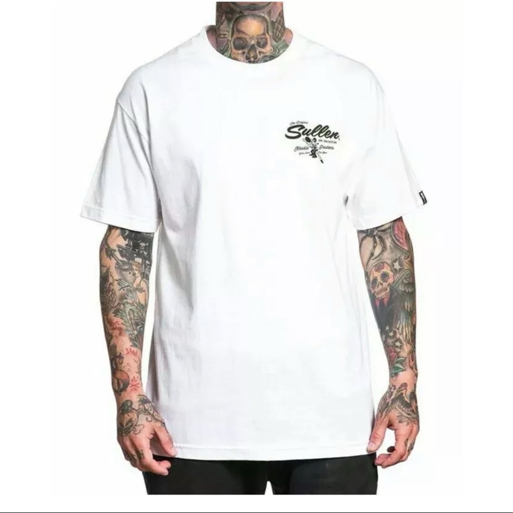Sullen Men's T-shirt CHEEZY-E Tattoos Urban Skull Premium Quality White - Picture 2 of 5